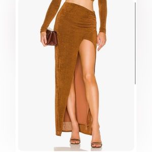 Lovers + Friends Helena maxi skirt high slit slinky copper brown neutral SMALL